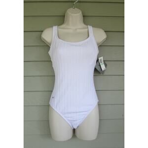 Speedo Womens Lovely All White Print One Piece Maillot Swimsuit 8